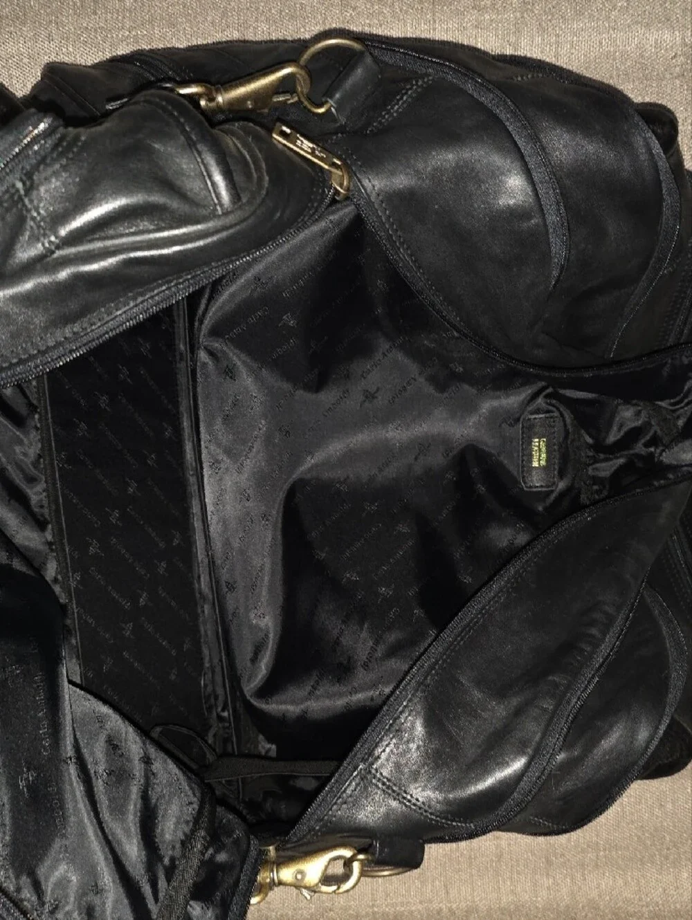 CARLO AMBOLDI Black Leather Travel Duffel Bag - Men
